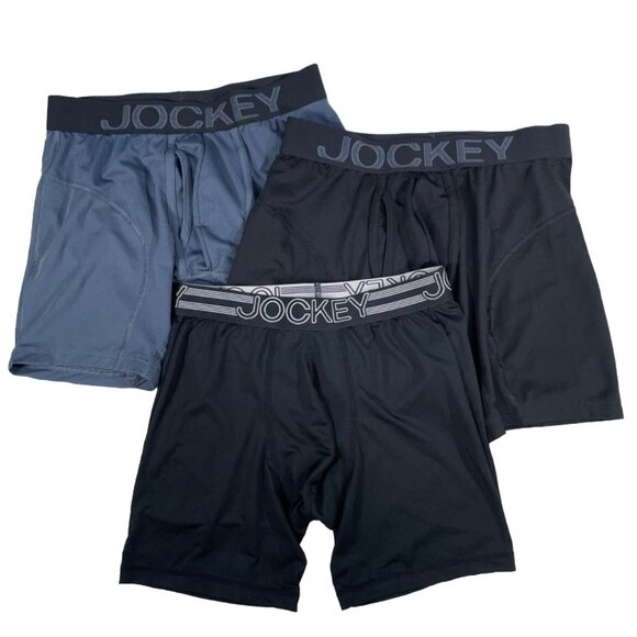 Jockey Athletic Black Steel Blue Rapidcool Boxer Briefs